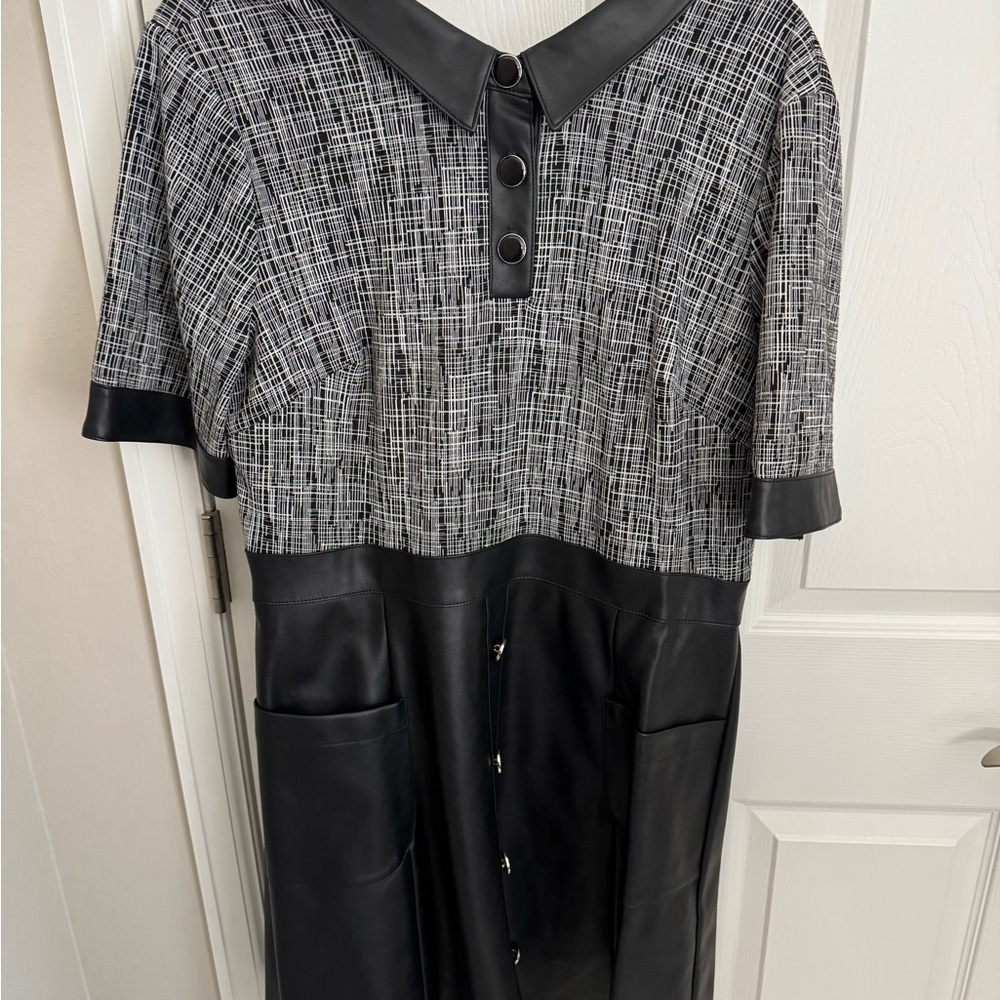 Black and White Plaid Dress with Faux Leather Accents
